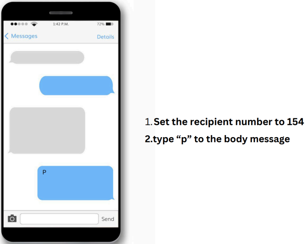 This picture is telling you to set the recipient number 154 and then type "p" in the body then send